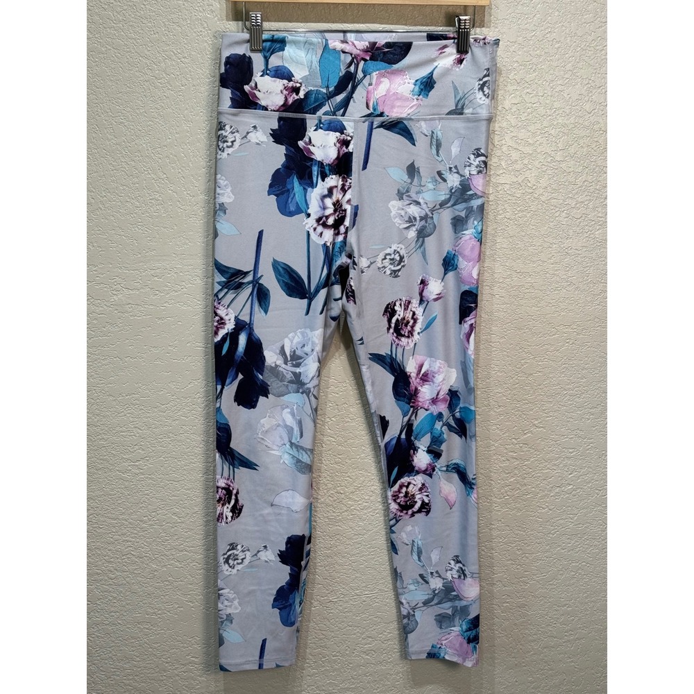 Fabletics Womens Floral High Waisted Leggings Blue‎ Purple Gray CS1719629 Size L